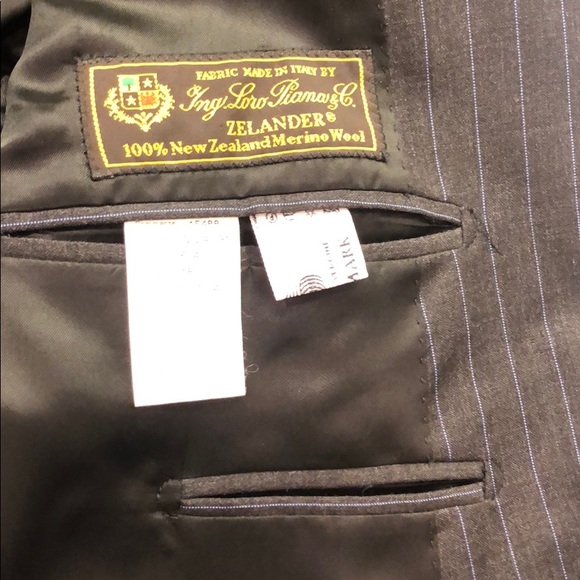 Italian suit; black, soft wool w/blue pin stripes - Picture 5 of 8